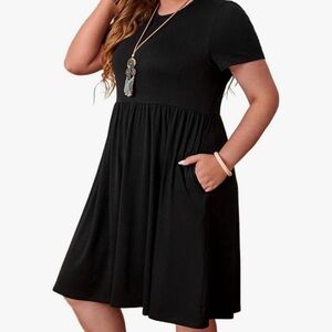 Women Black Dress, 2 Slant Pockets, Flare Hem, Size : X-Large